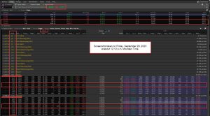 A screenshot from Friday, September 29, 2023, of thinkorswim's WTI futures and options. The contracts are /CL, which is West Texas Intermediate Oil.
